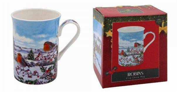 Christmas Robins Fine China Mug Gift Boxed