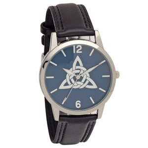 Celtic Knot Embossed Dial Wrist Watch with Black Leather Strap