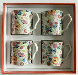 Ditsy Flowery 4-Piece China Mugs Gift Set Boxed
