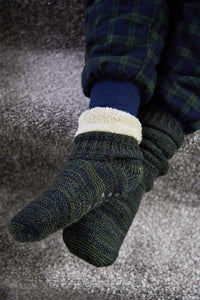 Donegal Wool Socks Knitted Fleece Lined Non Slip Unisex Irish Blackberry