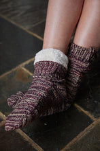 Load image into Gallery viewer, Donegal Wool Socks Knitted Fleece Lined Non Slip Unisex Purple Heather
