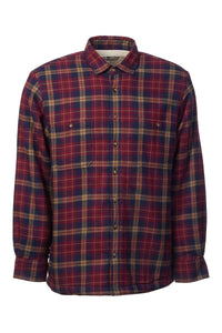 Men’s Fleece Lined Shirt Collar 100% Cotton Maroon Navy Check Long Sleeve Relaxed