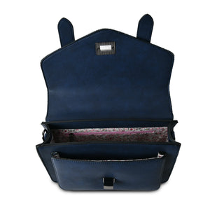 Harris Tweed Large Satchel Bag Navy Over Check Zipped Pockets