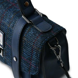 Harris Tweed Large Satchel Bag Navy Over Check Zipped Pockets