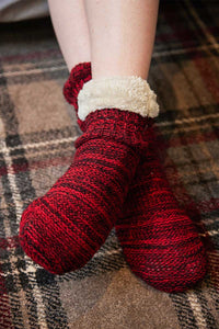 Donegal Wool Socks Knitted Fleece Lined Non Slip Unisex Fuchsia